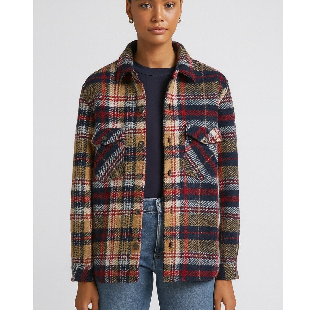 8 by Yoox Plaid Wool Blend Shacket Shirt Jacket